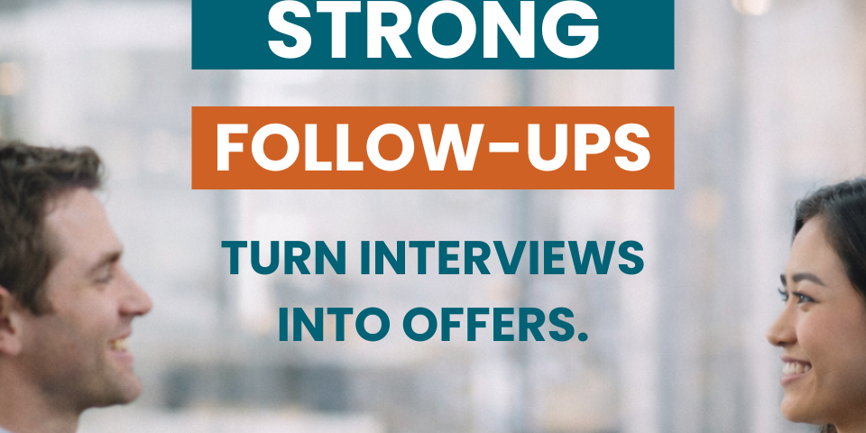 Two professionals having a conversation after an interview, representing the importance of strong follow-up communication.