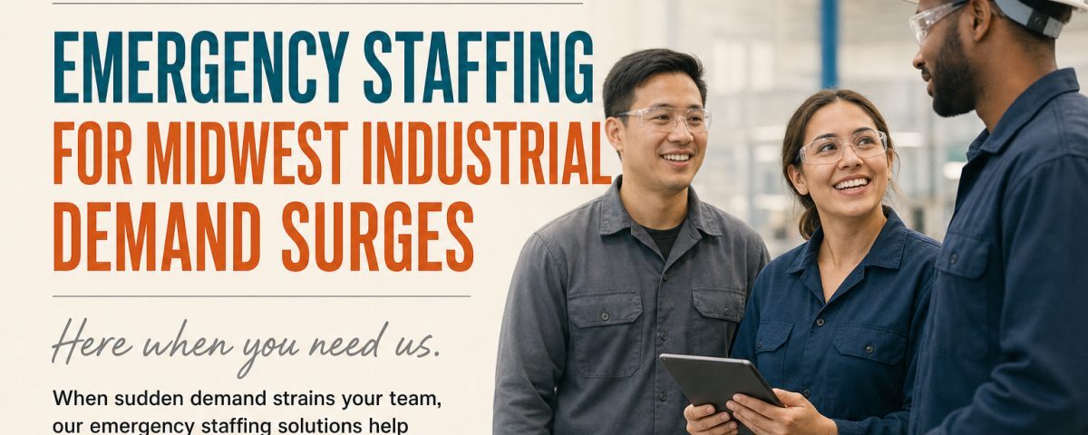 Midwest industrial workers operating machinery during a busy production surge